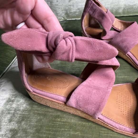 Corso Como Rasque Wedge Sandal Size 8.5 Blush Pink Suede Open-Toe Bow Detail - Picture 3 of 9